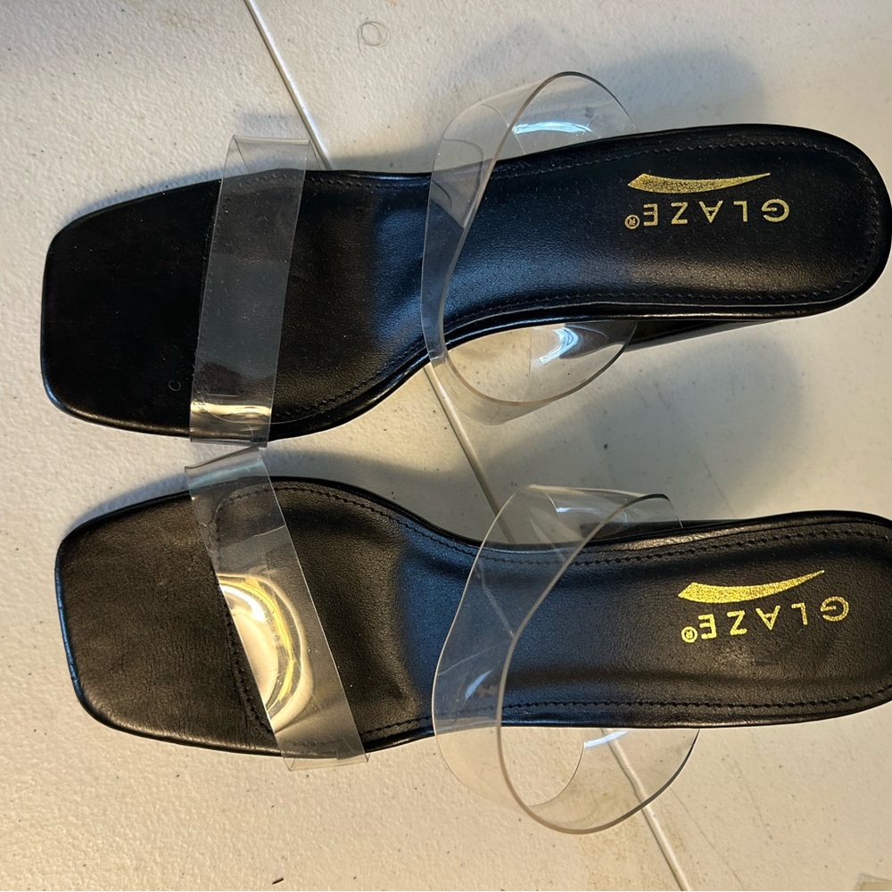 Glaze Women's Sandals with Black Base and Clear Straps